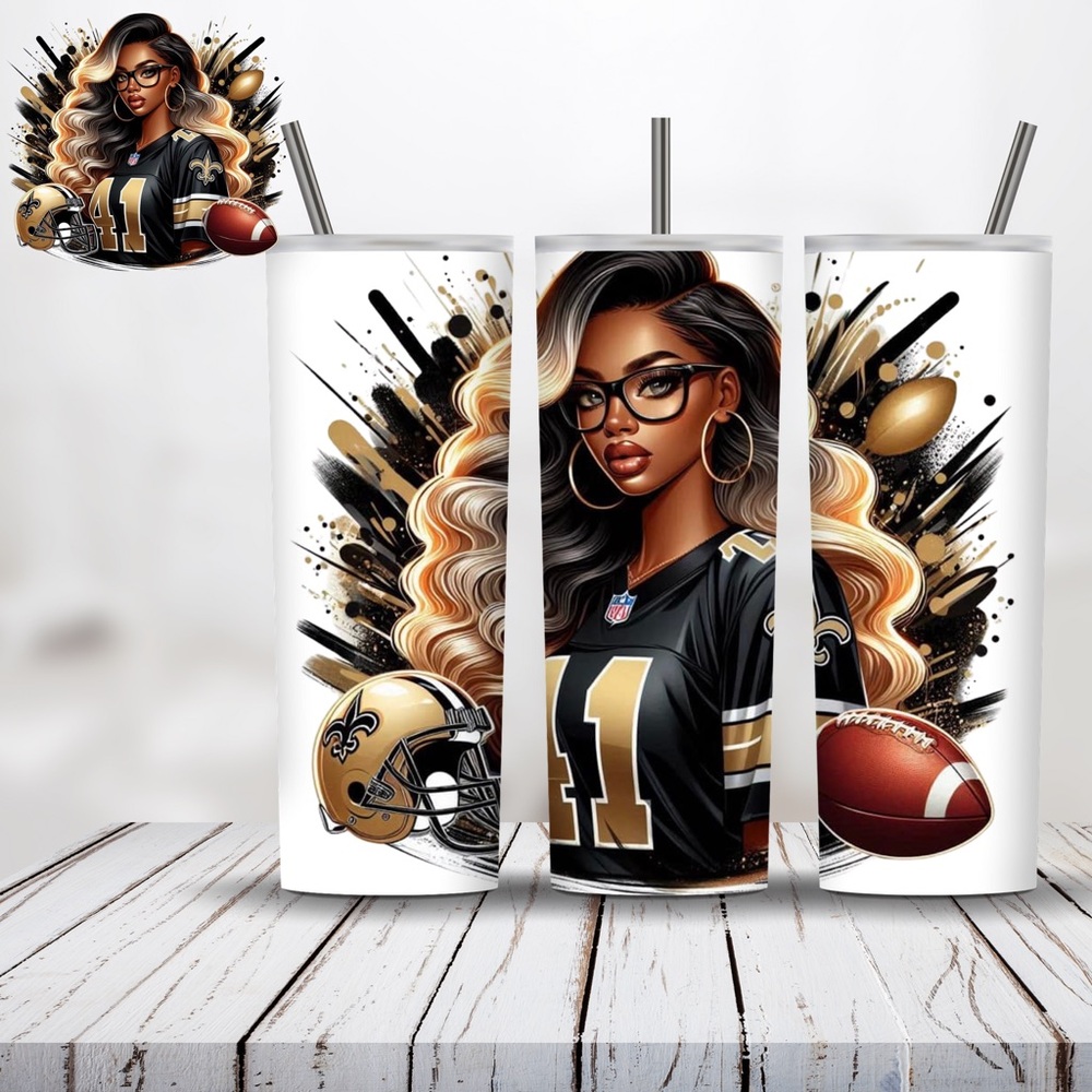 New Orleans Saints Girl Skinny Tumbler with lid and straw